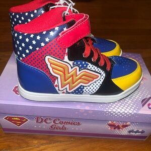 Wonder Woman Girl Youth 1 High Top Sneakers Red Gold Blue Shoes